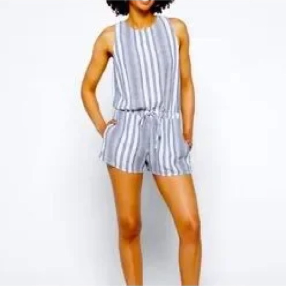 Bella Dahl Easy Linen Blend Romper Santorini Stripe  Size M - Picture 10 of 12